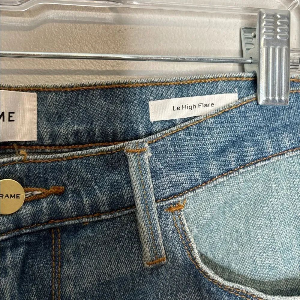 Frame Two-Tone Blue Patchwork Flared Jeans - Picture 10 of 16